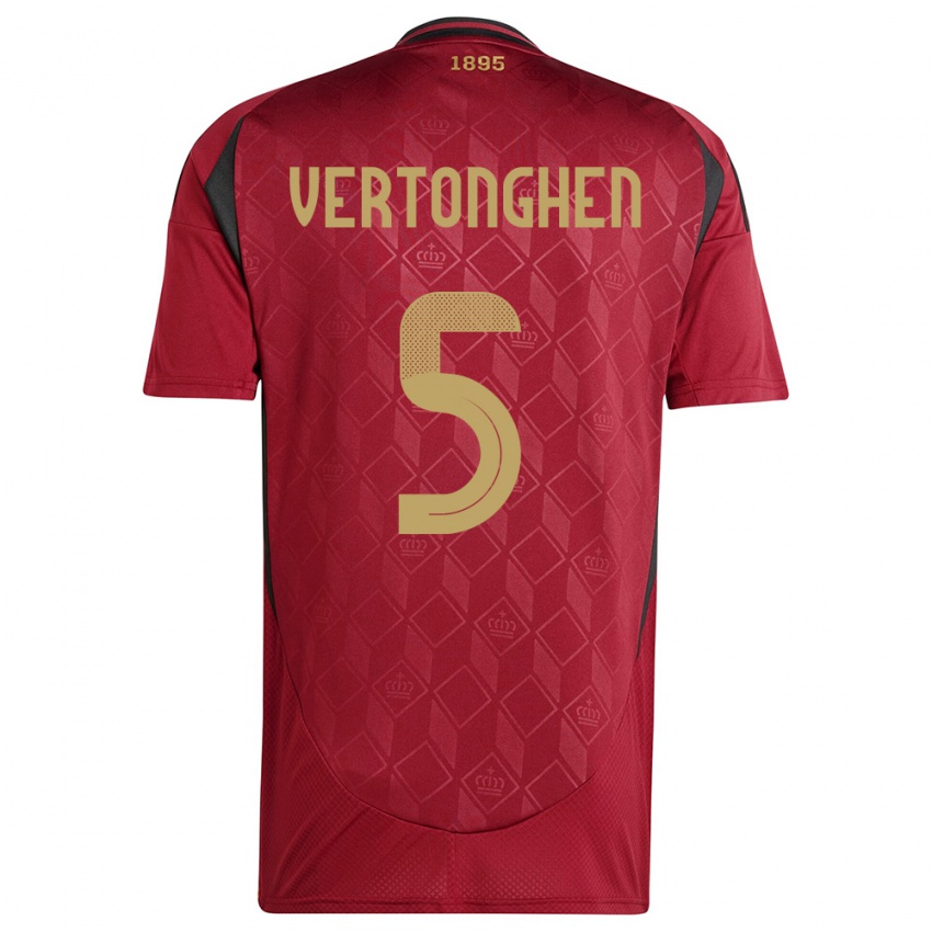 Mænd Belgien Jan Vertonghen #5 Bourgogne Hjemmebane Spillertrøjer 24-26 Trøje T-Shirt