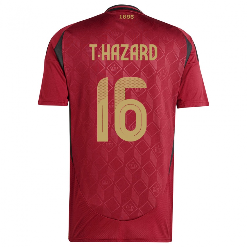 Mænd Belgien Thorgan Hazard #16 Bourgogne Hjemmebane Spillertrøjer 24-26 Trøje T-Shirt