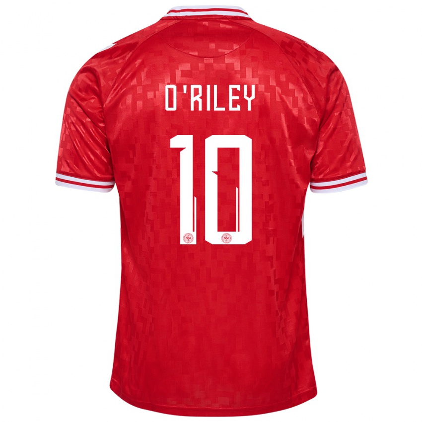 Mænd Danmark Matt O Riley #10 Rød Hjemmebane Spillertrøjer 24-26 Trøje T-Shirt