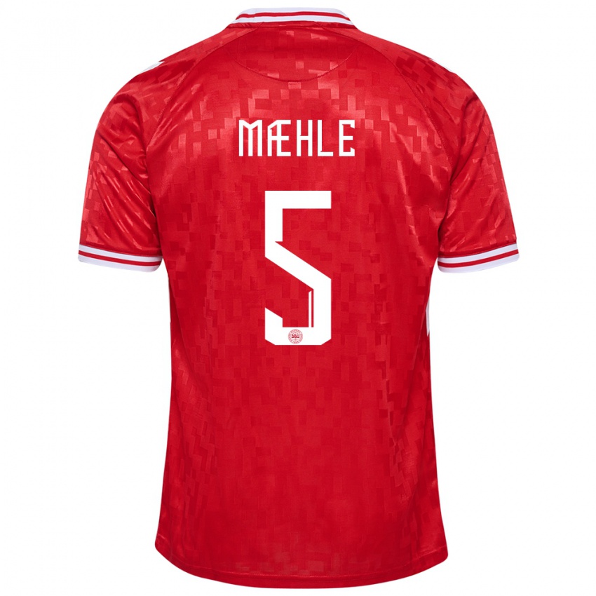 Mænd Danmark Joakim Maehle #5 Rød Hjemmebane Spillertrøjer 24-26 Trøje T-Shirt