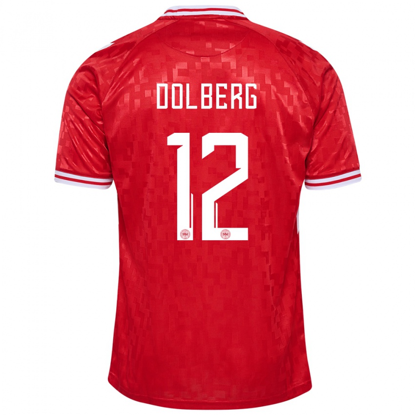 Mænd Danmark Kasper Dolberg #12 Rød Hjemmebane Spillertrøjer 24-26 Trøje T-Shirt