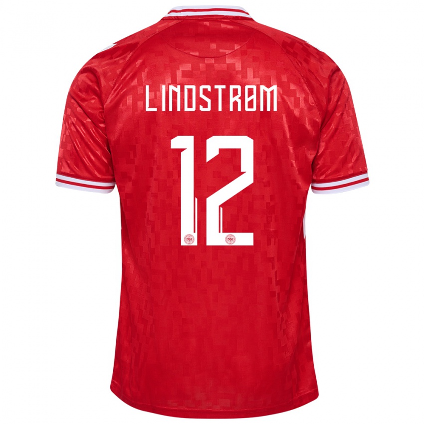 Mænd Danmark Jesper Lindstrom #12 Rød Hjemmebane Spillertrøjer 24-26 Trøje T-Shirt