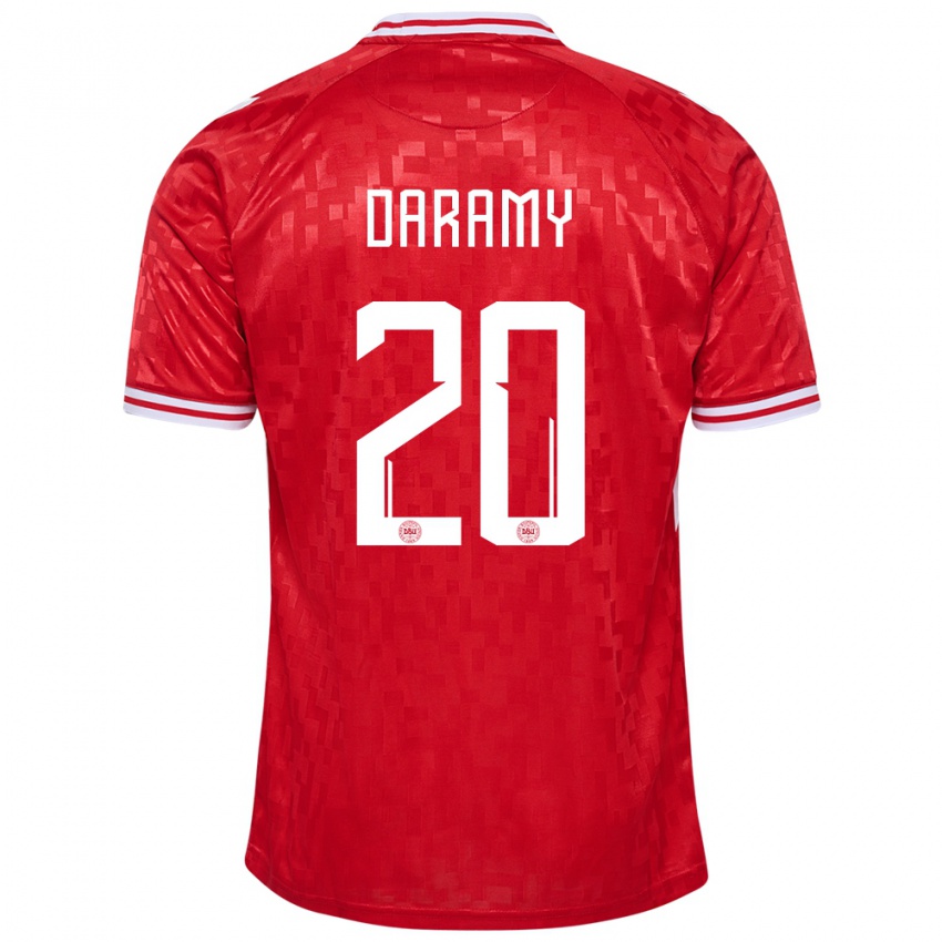 Mænd Danmark Mohamed Daramy #20 Rød Hjemmebane Spillertrøjer 24-26 Trøje T-Shirt