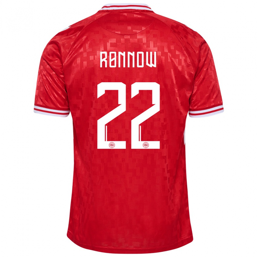 Mænd Danmark Frederik Ronnow #22 Rød Hjemmebane Spillertrøjer 24-26 Trøje T-Shirt