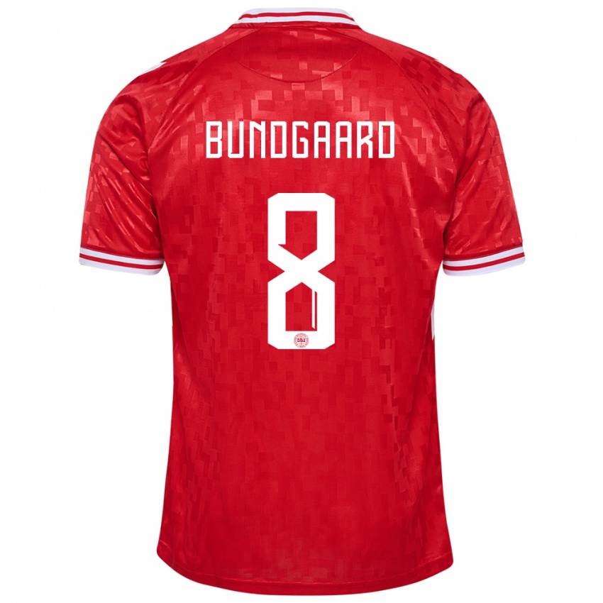 Mænd Danmark Filip Bundgaard #8 Rød Hjemmebane Spillertrøjer 24-26 Trøje T-Shirt