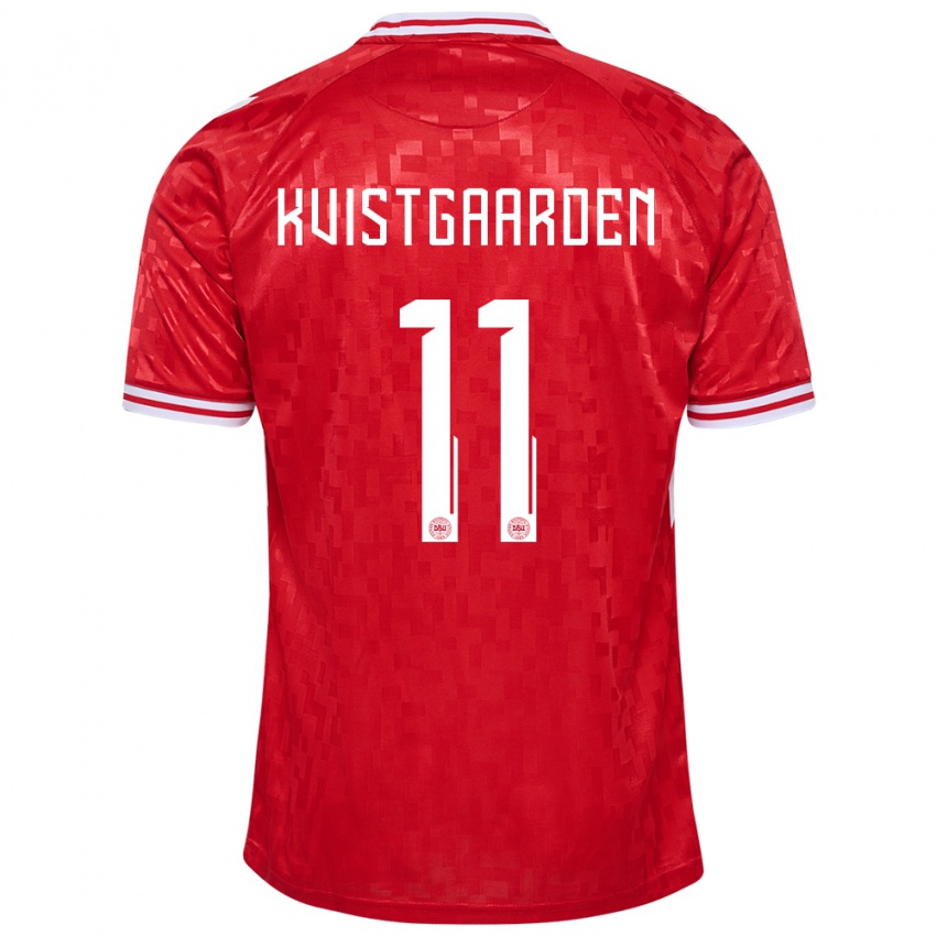 Mænd Danmark Mathias Kvistgaarden #11 Rød Hjemmebane Spillertrøjer 24-26 Trøje T-Shirt