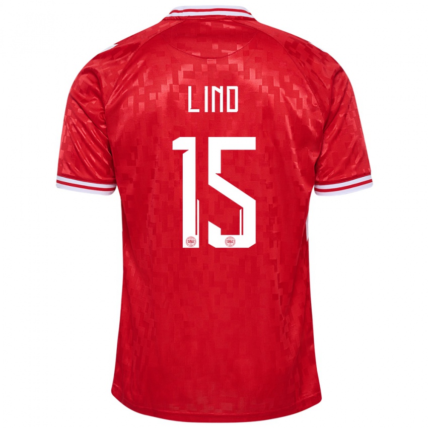 Mænd Danmark Victor Lind #15 Rød Hjemmebane Spillertrøjer 24-26 Trøje T-Shirt