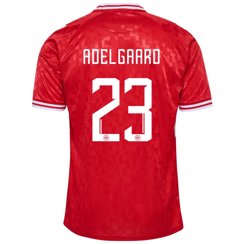 Mænd Danmark Aske Adelgaard #23 Rød Hjemmebane Spillertrøjer 24-26 Trøje T-Shirt