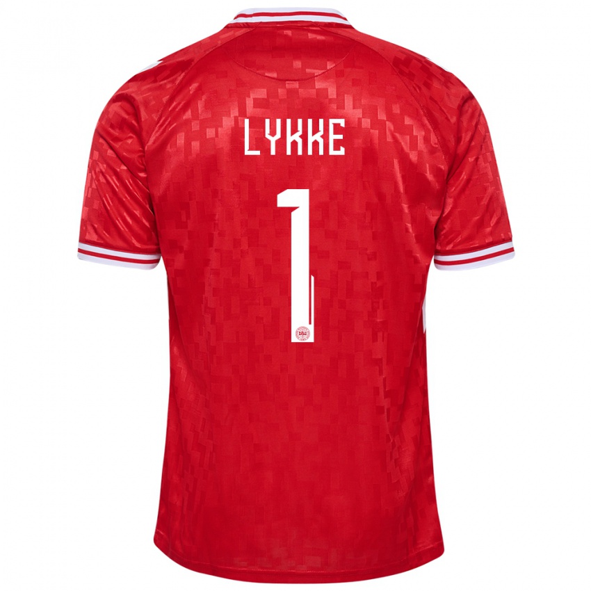 Mænd Danmark William Lykke #1 Rød Hjemmebane Spillertrøjer 24-26 Trøje T-Shirt