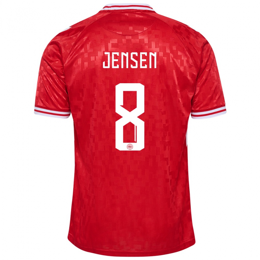 Mænd Danmark Tobias Lund Jensen #8 Rød Hjemmebane Spillertrøjer 24-26 Trøje T-Shirt