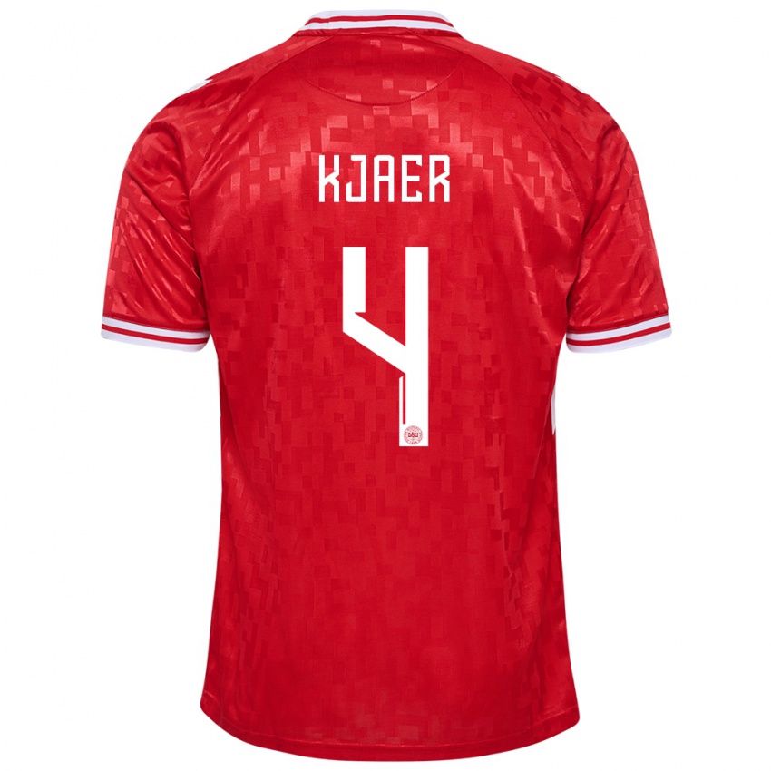 Mænd Danmark Simon Kjaer #4 Rød Hjemmebane Spillertrøjer 24-26 Trøje T-Shirt