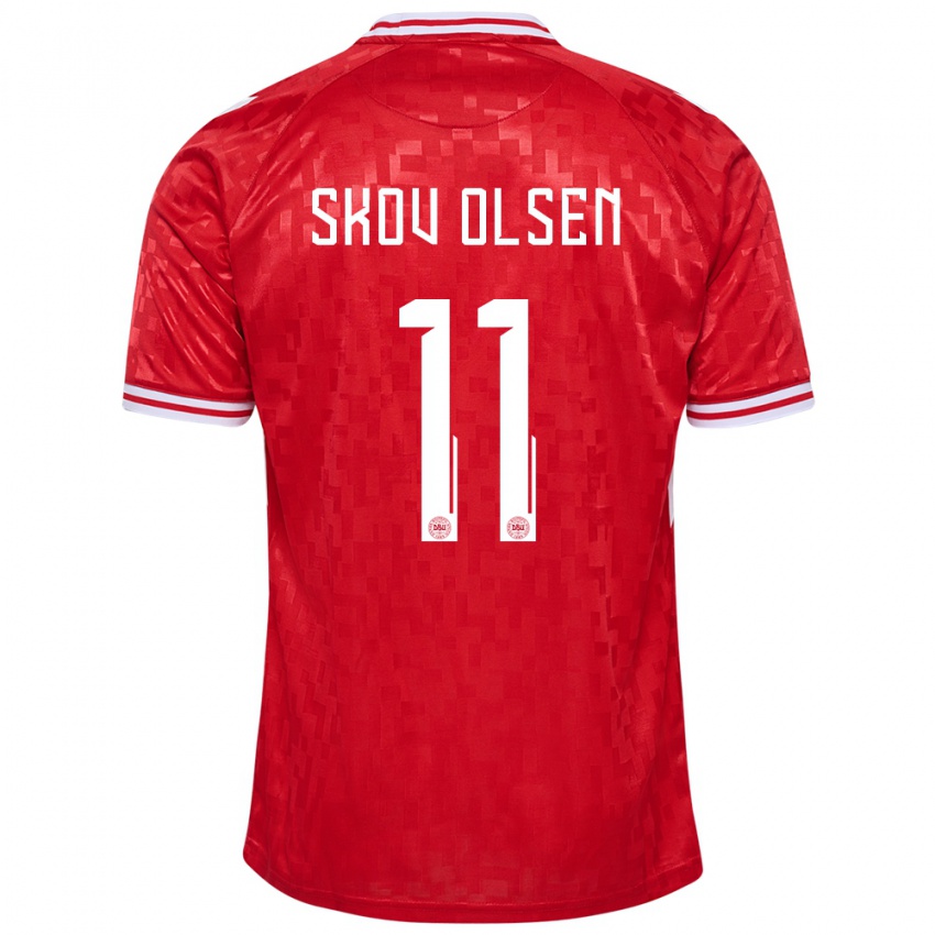 Mænd Danmark Andreas Skov Olsen #11 Rød Hjemmebane Spillertrøjer 24-26 Trøje T-Shirt