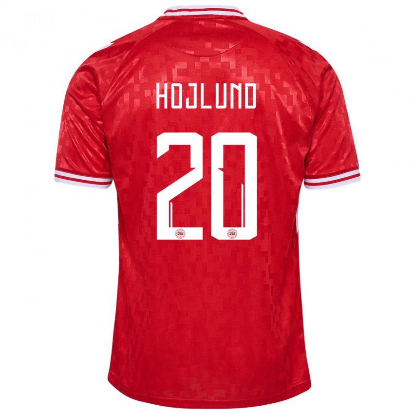 Mænd Danmark Rasmus Hojlund #20 Rød Hjemmebane Spillertrøjer 24-26 Trøje T-Shirt