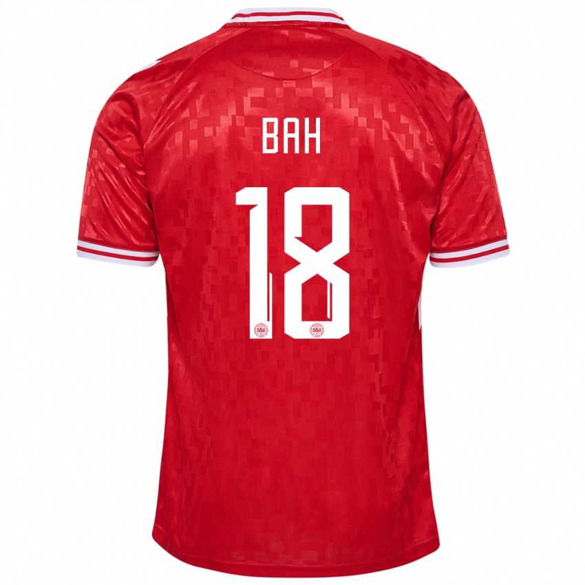 Mænd Danmark Alexander Bah #18 Rød Hjemmebane Spillertrøjer 24-26 Trøje T-Shirt