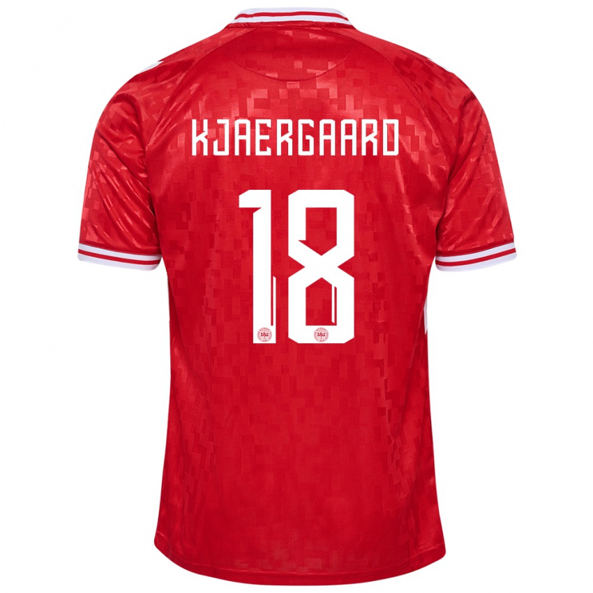 Mænd Danmark Maurits Kjaergaard #18 Rød Hjemmebane Spillertrøjer 24-26 Trøje T-Shirt