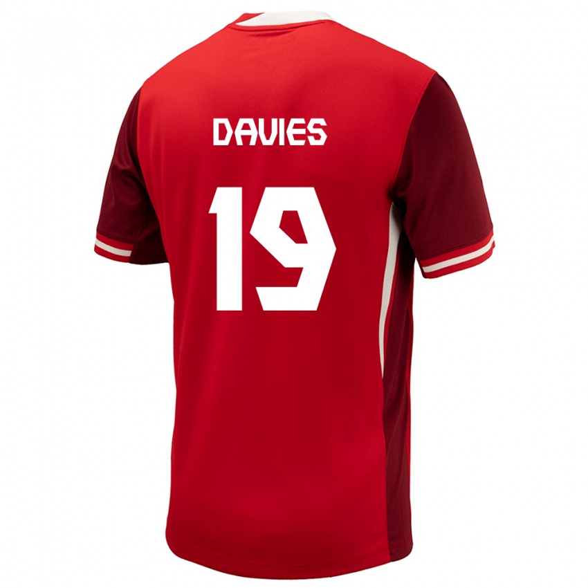 Mænd Canada Alphonso Davies #19 Rød Hjemmebane Spillertrøjer 24-26 Trøje T-Shirt