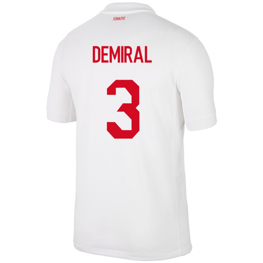 Mænd Tyrkiet Merih Demiral #3 Hvid Hjemmebane Spillertrøjer 24-26 Trøje T-Shirt