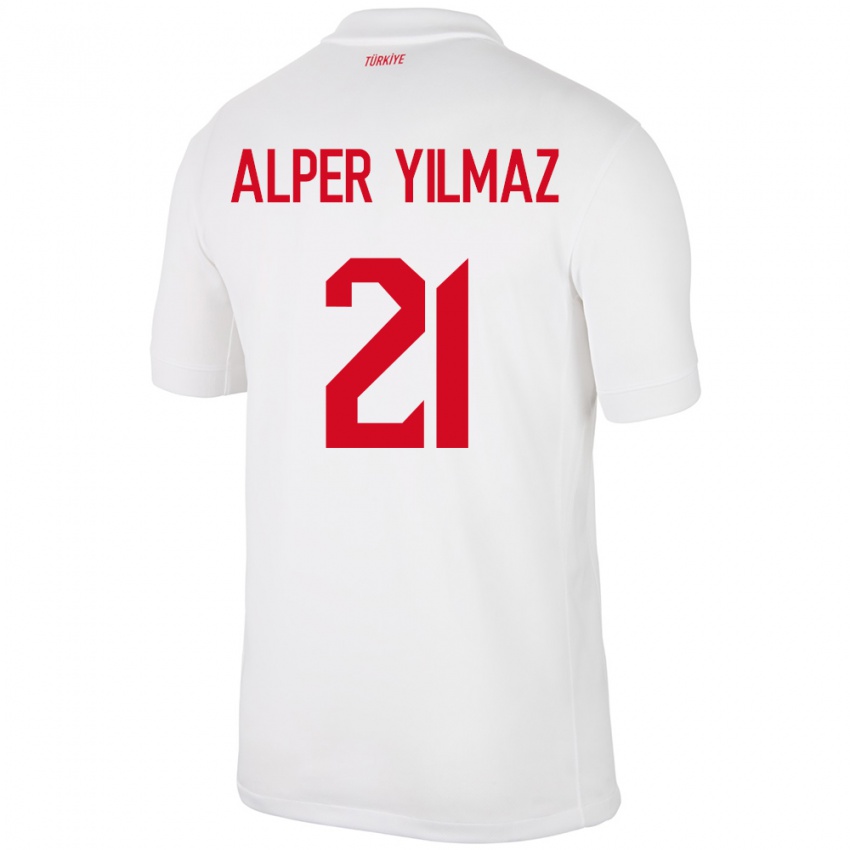 Mænd Tyrkiet Barış Alper Yılmaz #21 Hvid Hjemmebane Spillertrøjer 24-26 Trøje T-Shirt