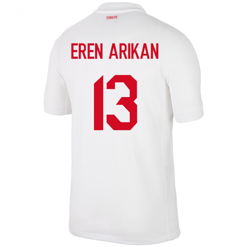 Mænd Tyrkiet Muhammed Eren Arıkan #13 Hvid Hjemmebane Spillertrøjer 24-26 Trøje T-Shirt