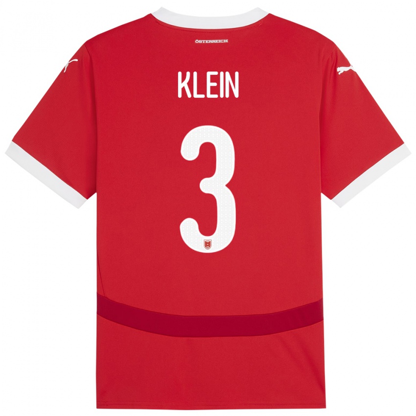 Mænd Østrig Jennifer Klein #3 Rød Hjemmebane Spillertrøjer 24-26 Trøje T-Shirt