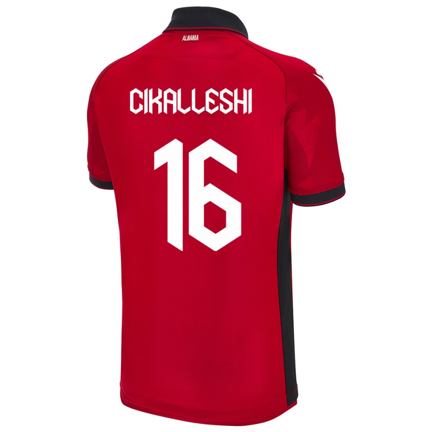 Mænd Albanien Sokol Cikalleshi #16 Rød Hjemmebane Spillertrøjer 24-26 Trøje T-Shirt