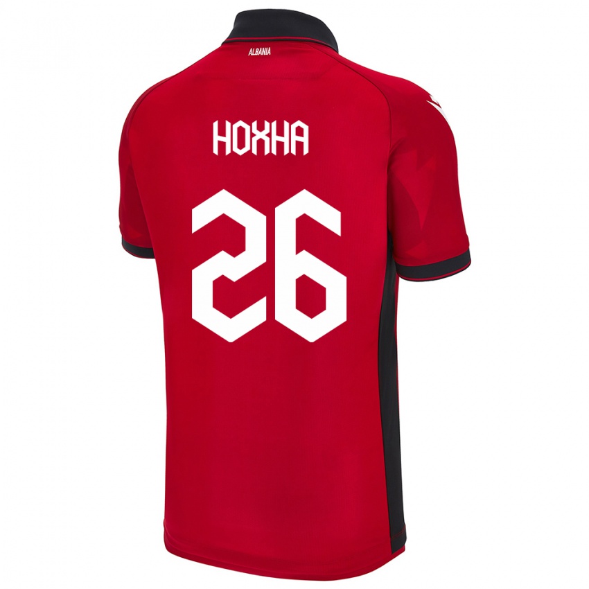 Mænd Albanien Arbër Hoxha #26 Rød Hjemmebane Spillertrøjer 24-26 Trøje T-Shirt