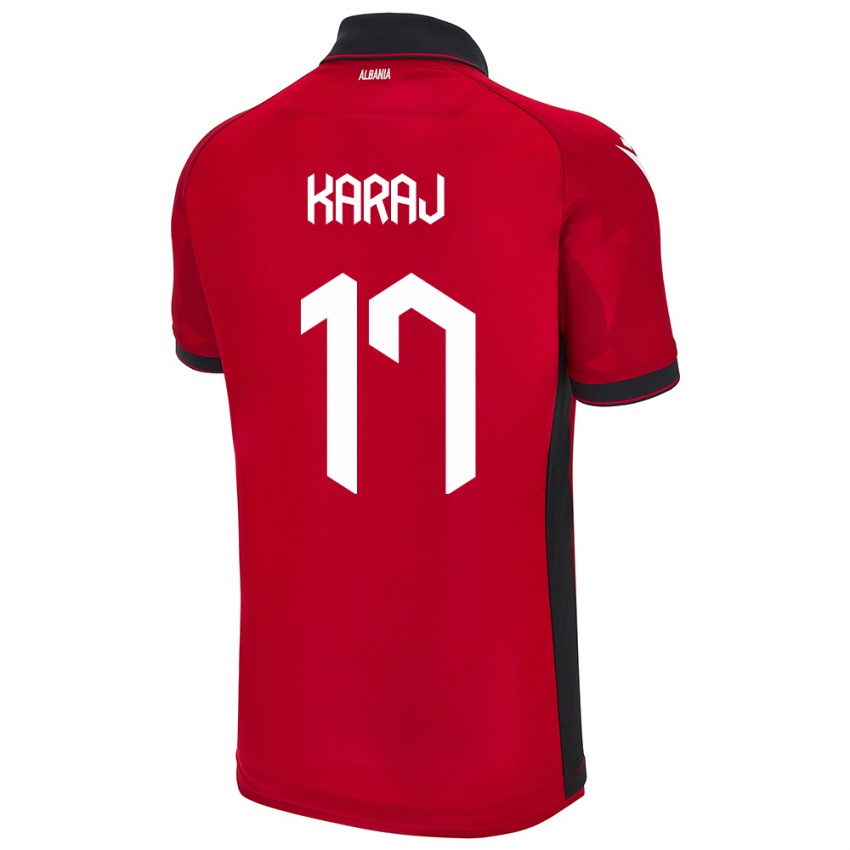 Mænd Albanien Eraldo Karaj #17 Rød Hjemmebane Spillertrøjer 24-26 Trøje T-Shirt