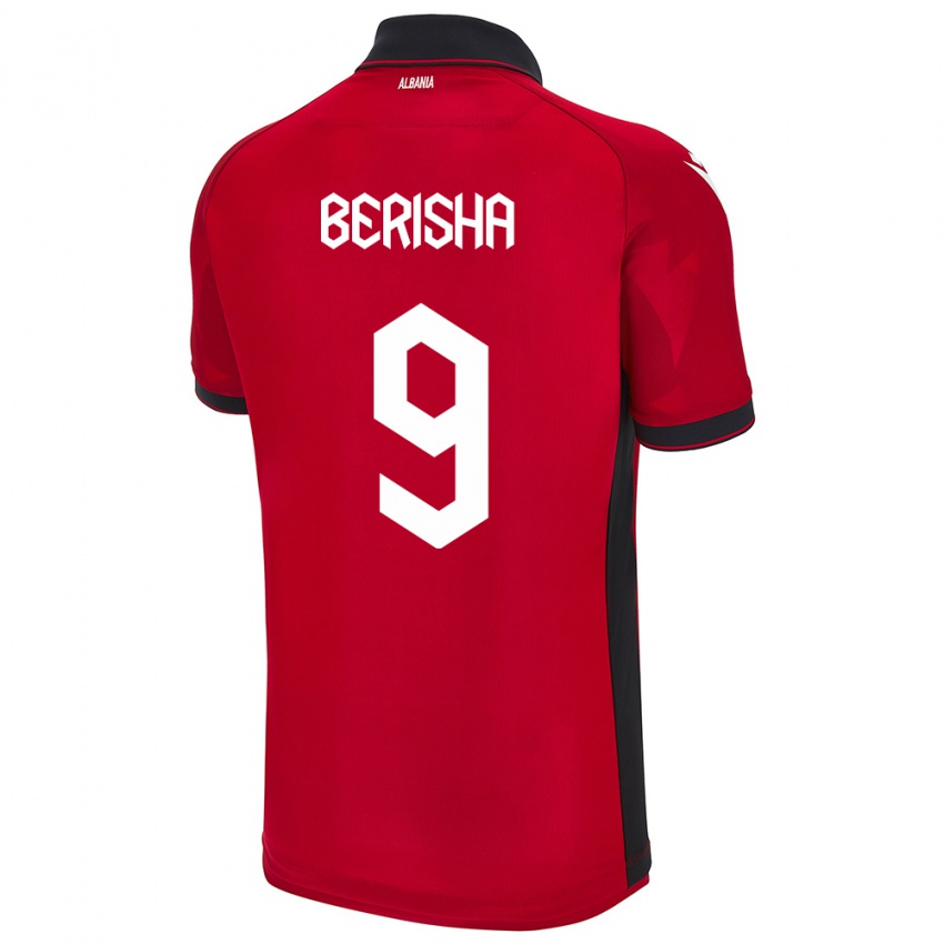 Mænd Albanien Fortesa Berisha #9 Rød Hjemmebane Spillertrøjer 24-26 Trøje T-Shirt