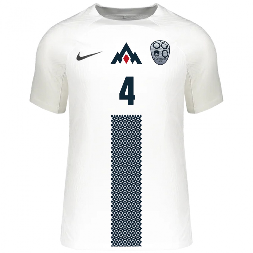 Mænd Slovenien Arjan Malic #4 Hvid Hjemmebane Spillertrøjer 24-26 Trøje T-Shirt