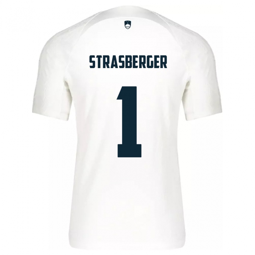 Mænd Slovenien Tim Strasberger #1 Hvid Hjemmebane Spillertrøjer 24-26 Trøje T-Shirt