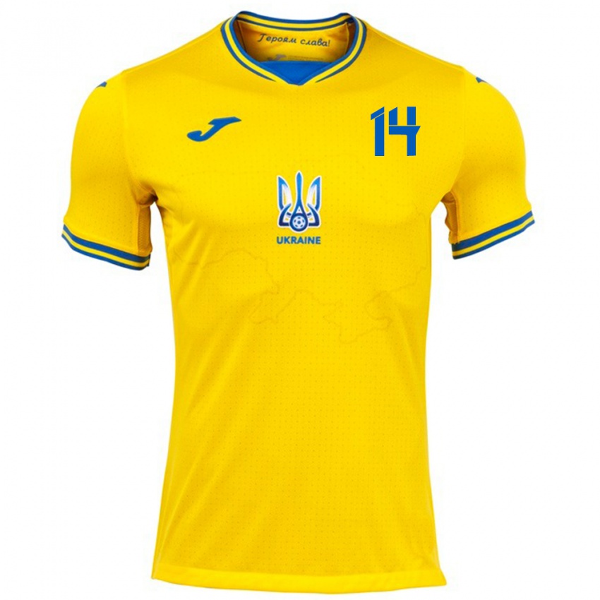 Mænd Ukraine Evgen Boyko #14 Gul Hjemmebane Spillertrøjer 24-26 Trøje T-Shirt