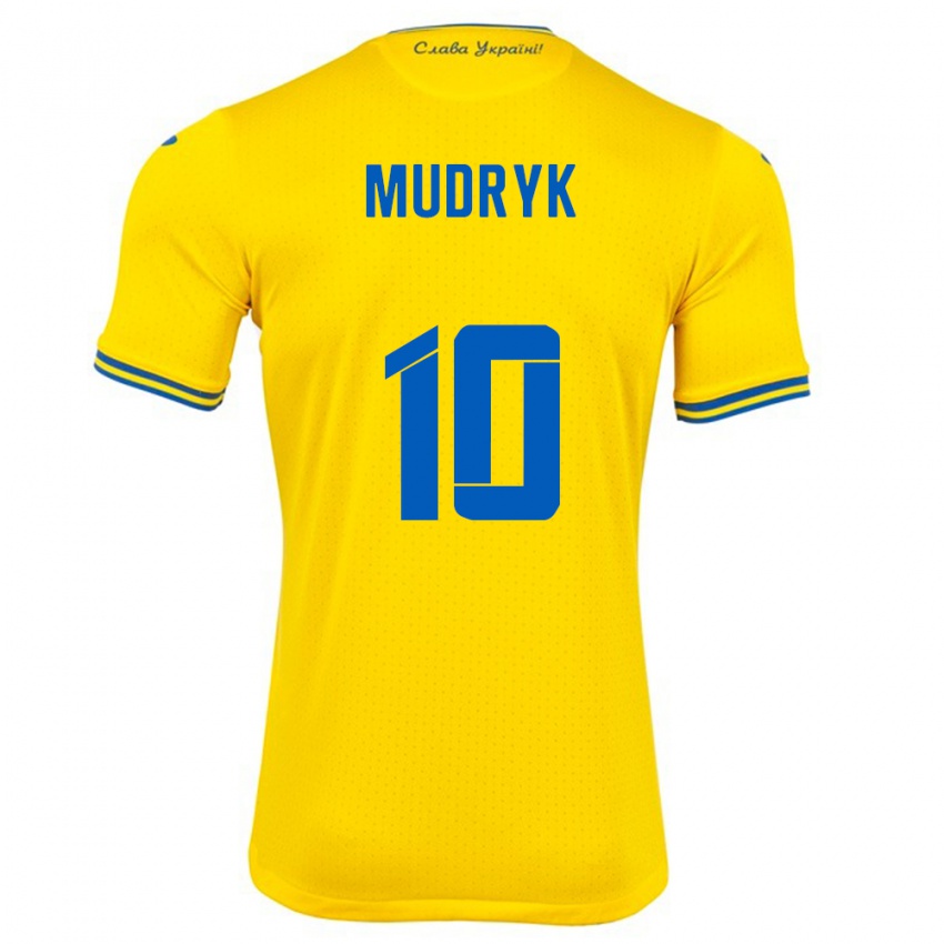 Mænd Ukraine Mykhaylo Mudryk #10 Gul Hjemmebane Spillertrøjer 24-26 Trøje T-Shirt