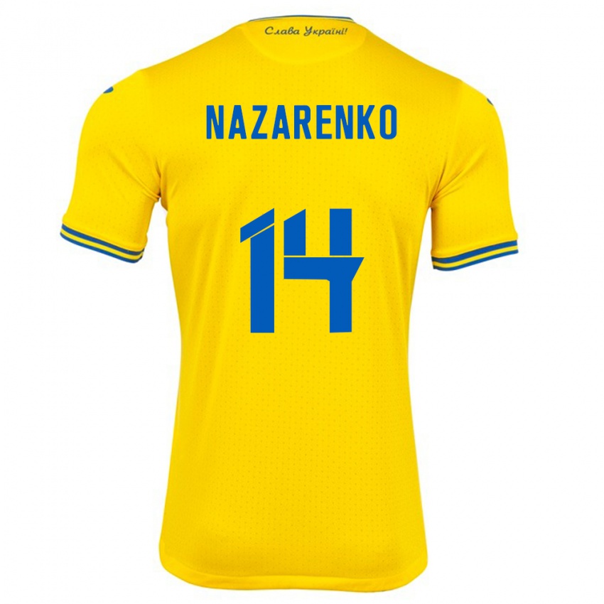 Mænd Ukraine Oleksandr Nazarenko #14 Gul Hjemmebane Spillertrøjer 24-26 Trøje T-Shirt