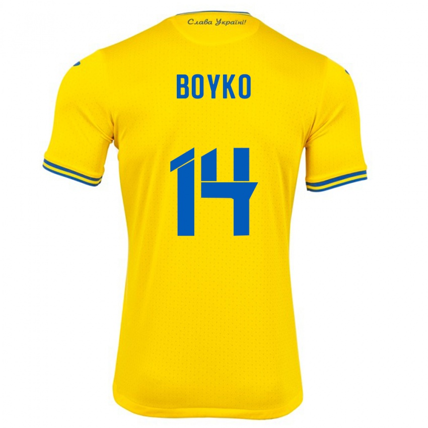 Mænd Ukraine Evgen Boyko #14 Gul Hjemmebane Spillertrøjer 24-26 Trøje T-Shirt