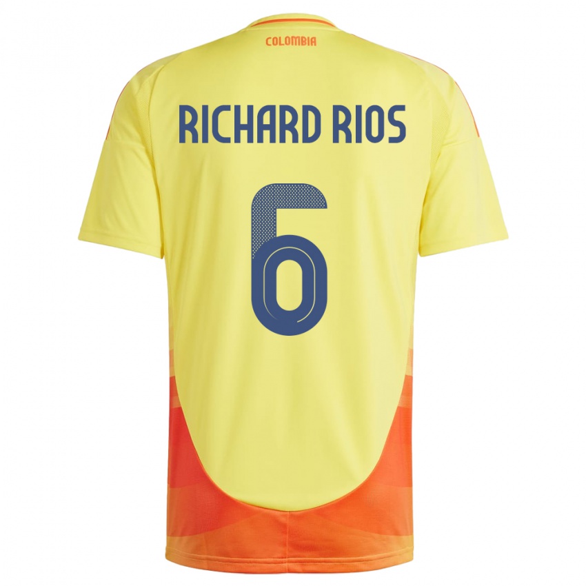 Mænd Colombia Richard Ríos #6 Gul Hjemmebane Spillertrøjer 24-26 Trøje T-Shirt
