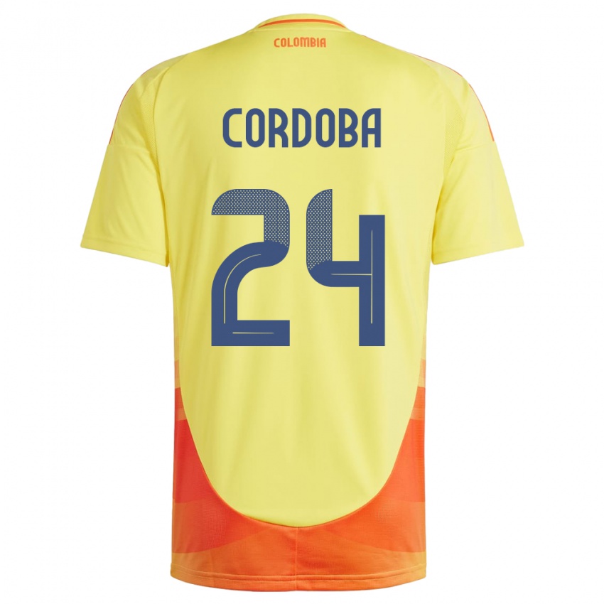 Mænd Colombia Jhon Córdoba #24 Gul Hjemmebane Spillertrøjer 24-26 Trøje T-Shirt