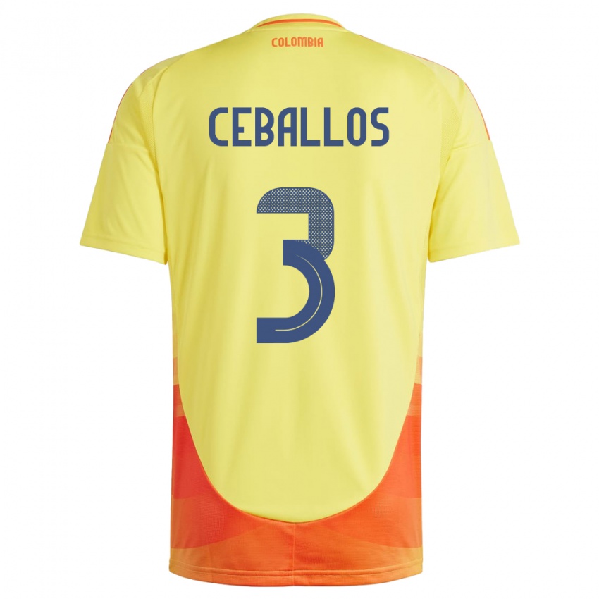 Mænd Colombia Brayan Ceballos #3 Gul Hjemmebane Spillertrøjer 24-26 Trøje T-Shirt