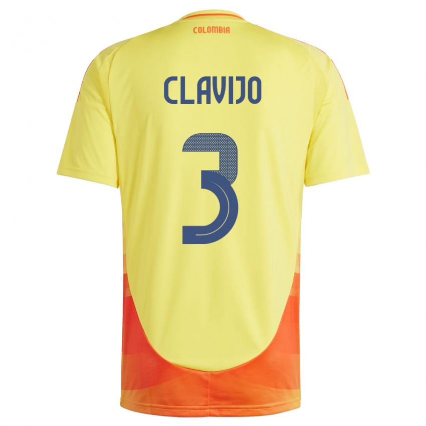 Mænd Colombia Ángela Clavijo #3 Gul Hjemmebane Spillertrøjer 24-26 Trøje T-Shirt