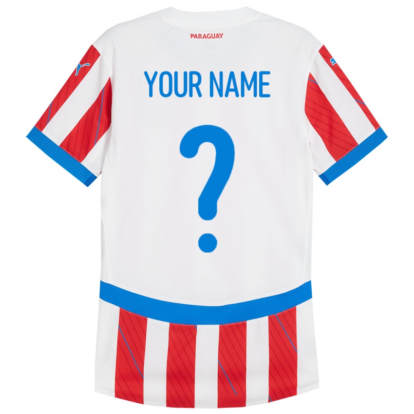 Mænd Paraguay Dit Navn #0 Hvid Rød Hjemmebane Spillertrøjer 24-26 Trøje T-Shirt