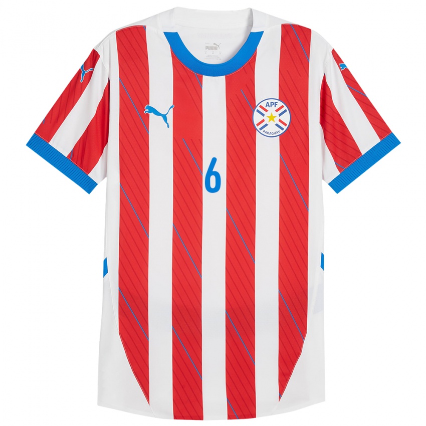 Mænd Paraguay Ángel Aguayo #6 Hvid Rød Hjemmebane Spillertrøjer 24-26 Trøje T-Shirt