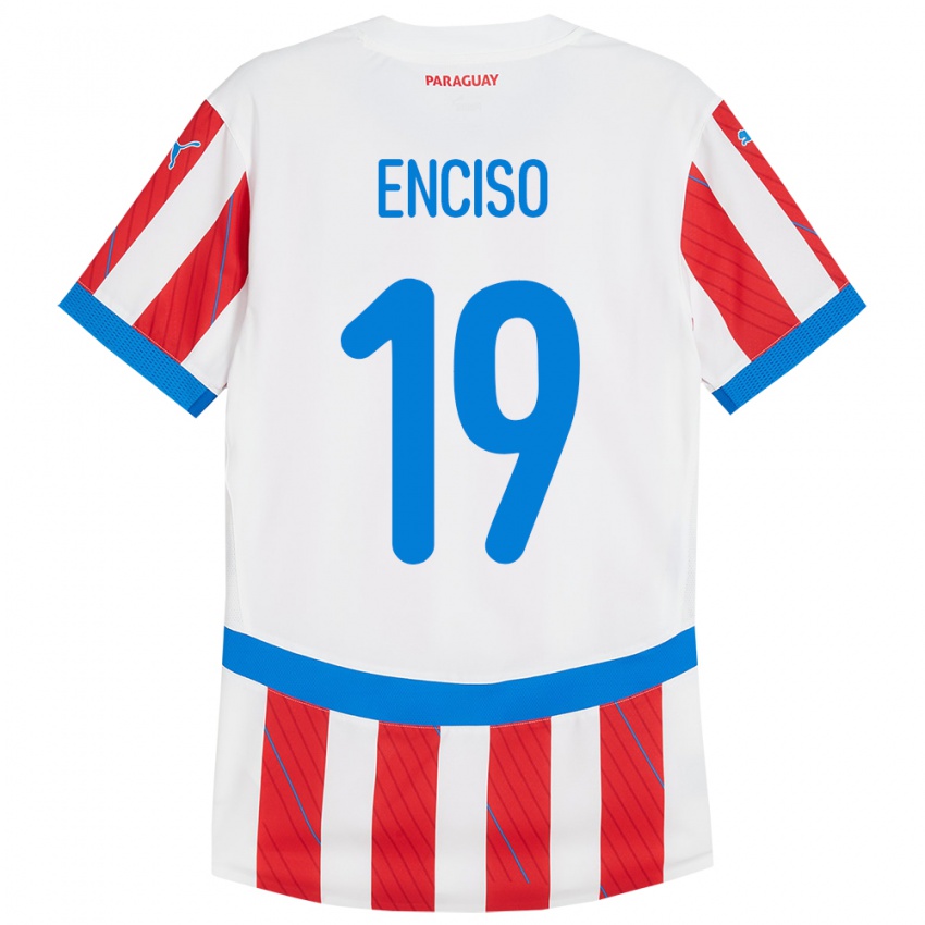 Mænd Paraguay Julio Enciso #19 Hvid Rød Hjemmebane Spillertrøjer 24-26 Trøje T-Shirt