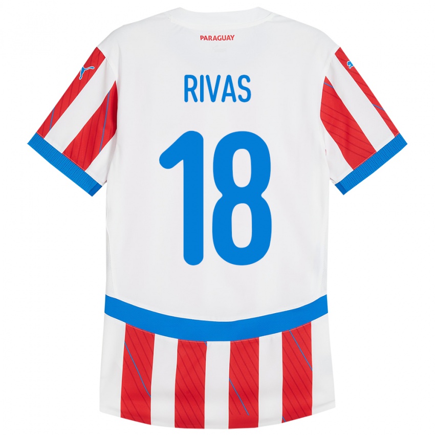 Mænd Paraguay Daniel Rivas #18 Hvid Rød Hjemmebane Spillertrøjer 24-26 Trøje T-Shirt