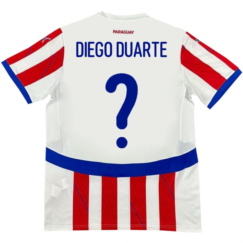 Mænd Paraguay Diego Duarte #0 Hvid Rød Hjemmebane Spillertrøjer 24-26 Trøje T-Shirt