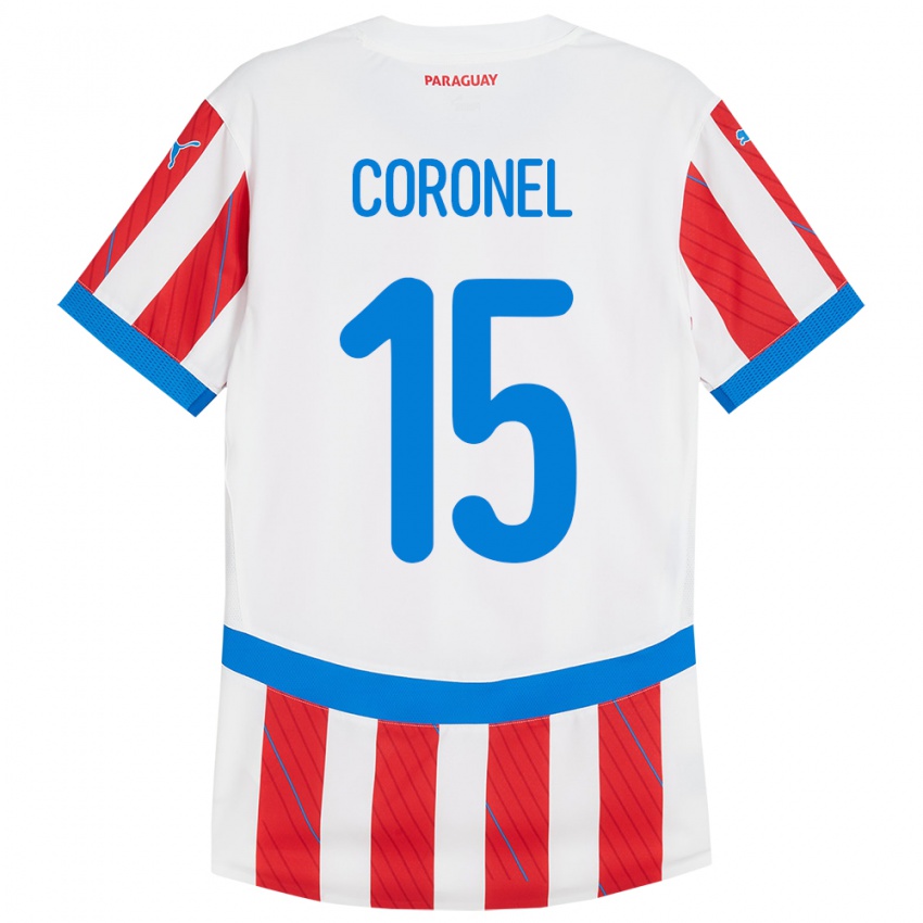 Mænd Paraguay Éver Coronel #15 Hvid Rød Hjemmebane Spillertrøjer 24-26 Trøje T-Shirt