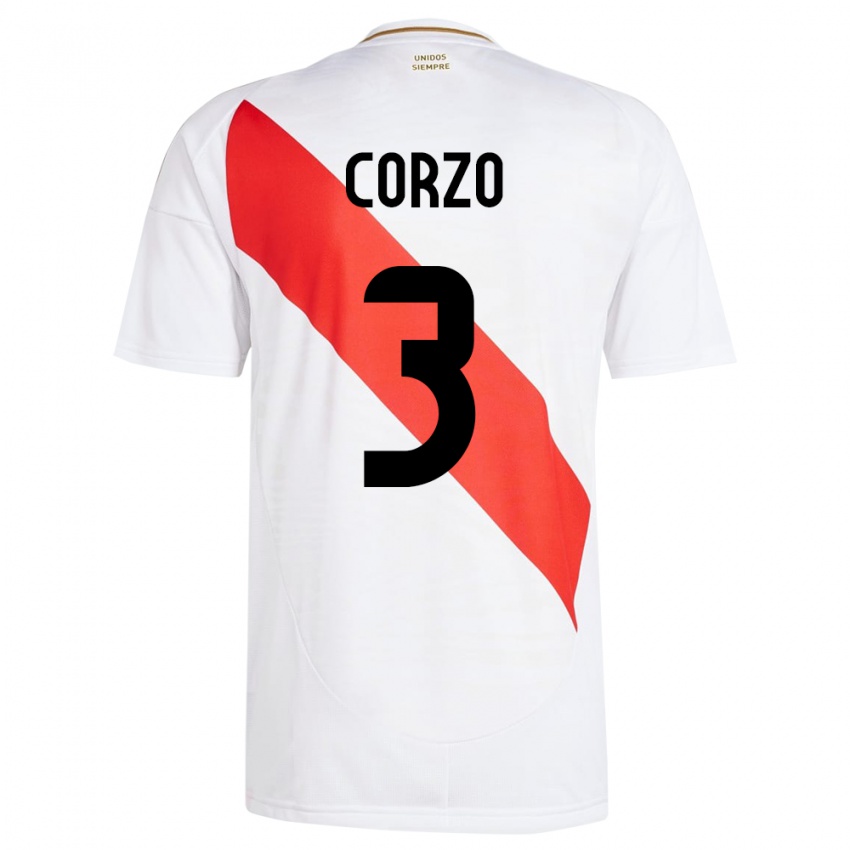 Mænd Peru Aldo Corzo #3 Hvid Hjemmebane Spillertrøjer 24-26 Trøje T-Shirt