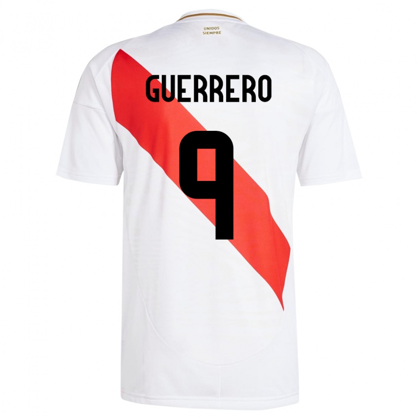 Mænd Peru Paolo Guerrero #9 Hvid Hjemmebane Spillertrøjer 24-26 Trøje T-Shirt