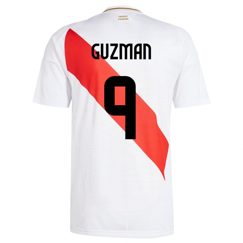 Mænd Peru Víctor Guzmán #9 Hvid Hjemmebane Spillertrøjer 24-26 Trøje T-Shirt