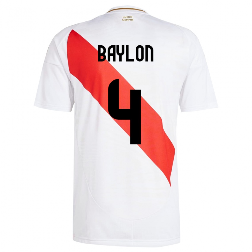 Mænd Peru Luis Baylón #4 Hvid Hjemmebane Spillertrøjer 24-26 Trøje T-Shirt