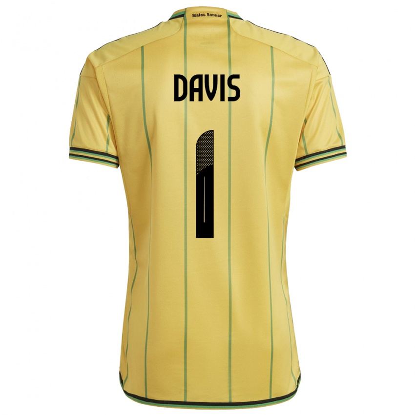 Mænd Jamaica Shaquan Davis #1 Gul Hjemmebane Spillertrøjer 24-26 Trøje T-Shirt