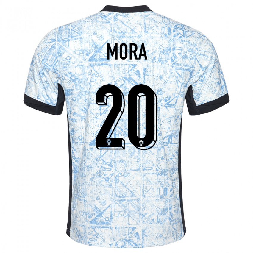 Mænd Portugal Rodrigo Mora #20 Creme Blå Udebane Spillertrøjer 24-26 Trøje T-Shirt